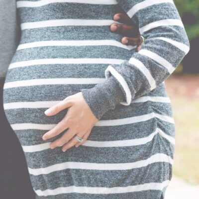 Gray and White Striped Maternity Dress