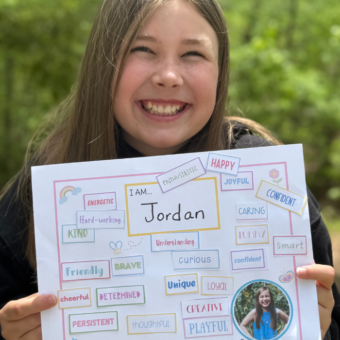 girl holding what do you see in me template with character traits