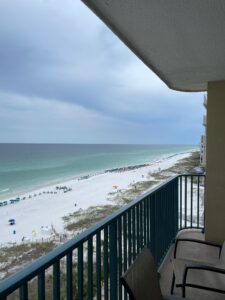 view from 17th floor of jade east towers looking down the beach in destin florida